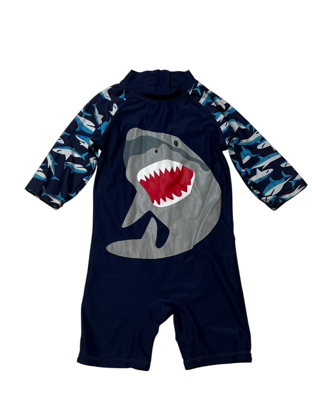 Size 2-3 Y Kids Navy Shark Print Rash Guard one‎ piece Swimsuit